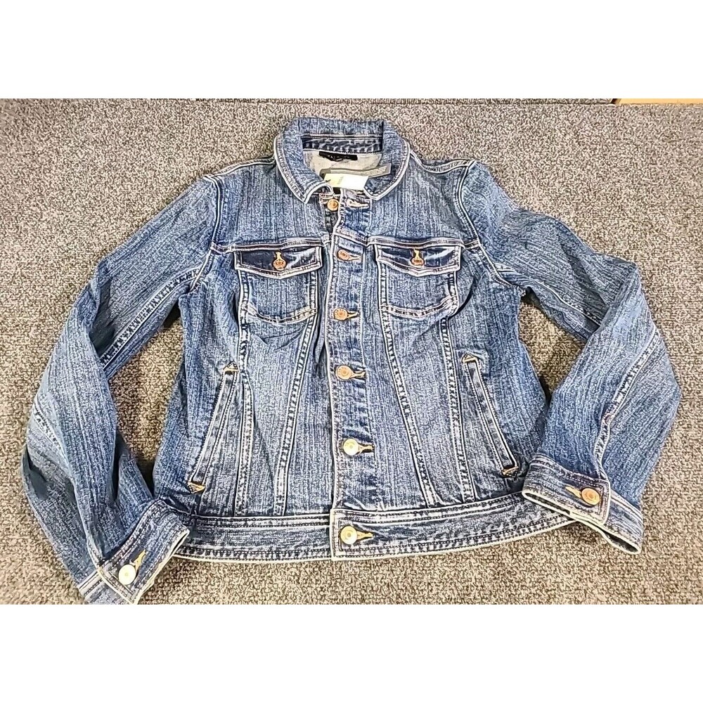 NWT Talbots Dark Denim Jean Jacket copper stitching Button Up Size Small